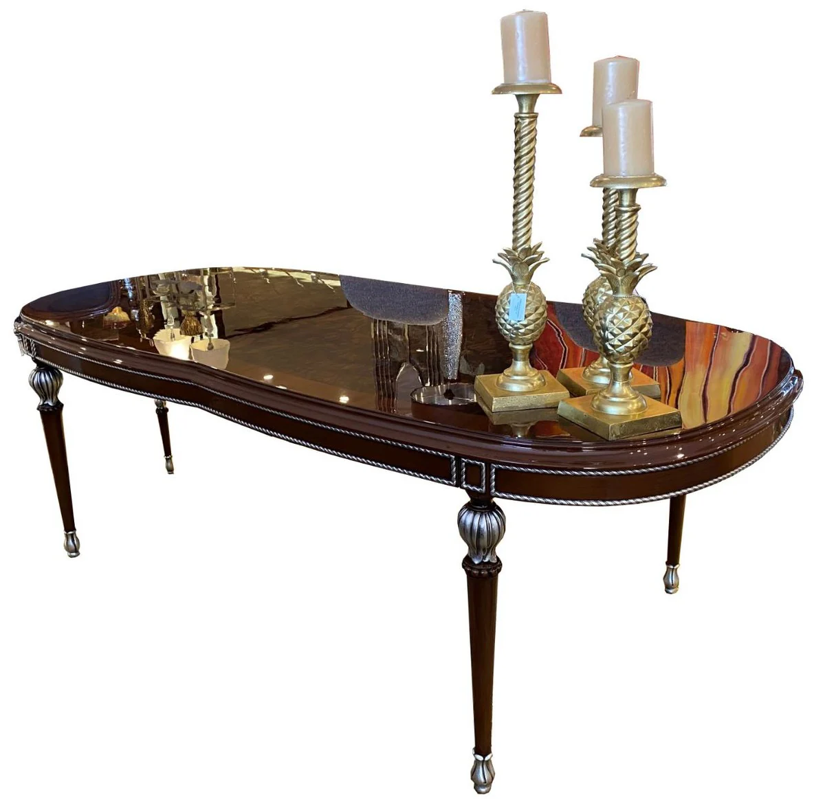 Casa Padrino mesa de comedor barroco de lujo marr¨®n / plata 230 x 106 x A. 80 cm - Mesa de comedor noble en estilo barroco - Muebles de comedor barrocos