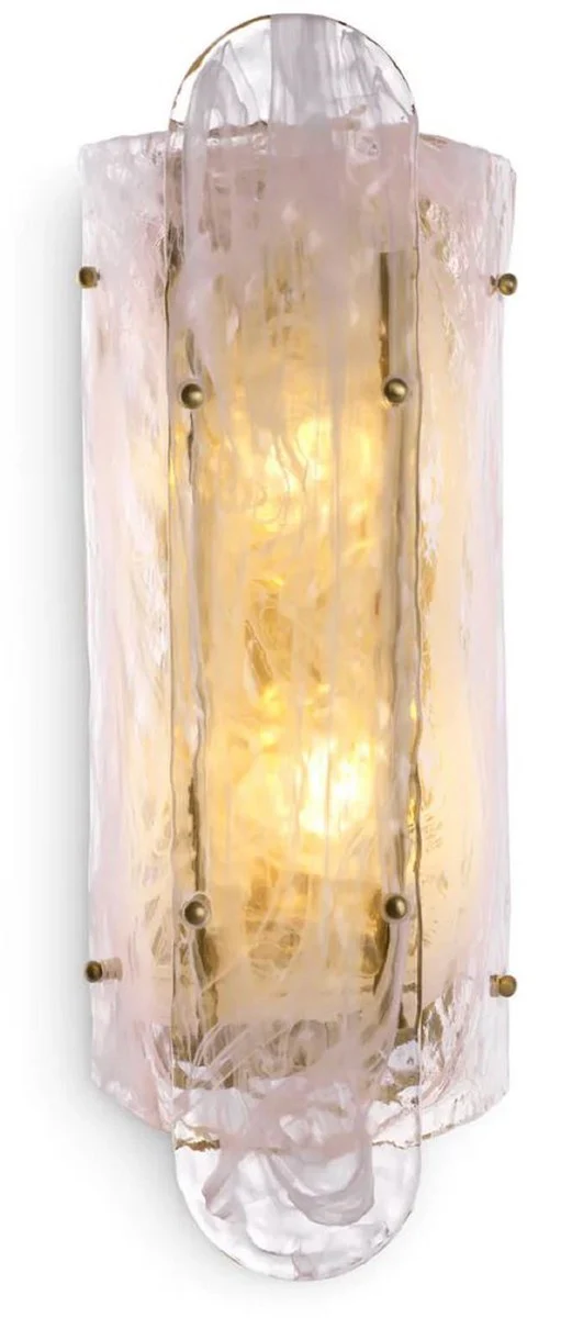 Casa Padrino lámpara de pared de lujo latón antiguo 18 x 15,5 x A. 40,5 cm - Lámpara de pared de salón con pantalla de vidrio hecha a mano - Iluminación de lujo - Interior de lujo