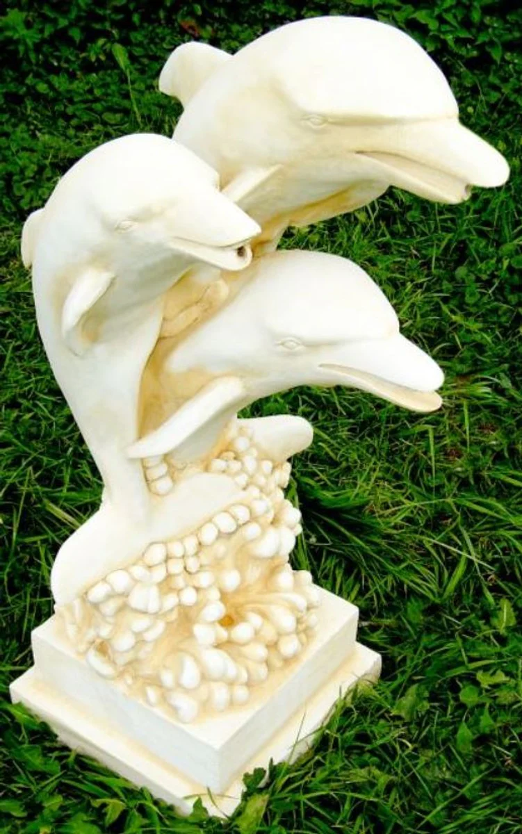 Casa Padrino escultura de gárgola Art Nouveau delfines blanco / arena A. 80 cm - Decoración de jardín figura de gárgola - Accesorios de decoración de jardín