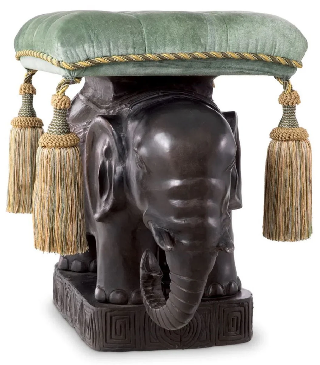 Casa Padrino taburete de lujo elefante bronce / turquesa / oro 58 x 40 x A. 55 cm - Taburete acolchado de aluminio con tela de terciopelo - Muebles de lujo - Calidad de lujo