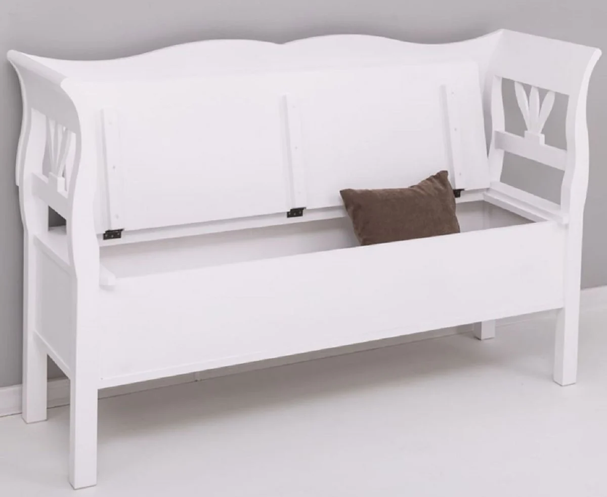 Casa Padrino banco de estilo campestre blanco 163 x 48 x A. 92 cm - Banco de madera maciza con espacio de almacenamiento - Muebles de madera maciza - Muebles de estilo campestre