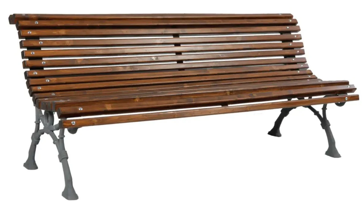 Casa Padrino banco de parque - Banco urbano con respaldo marr¨®n oscuro / gris 180 cm - Muebles de jard¨ªn