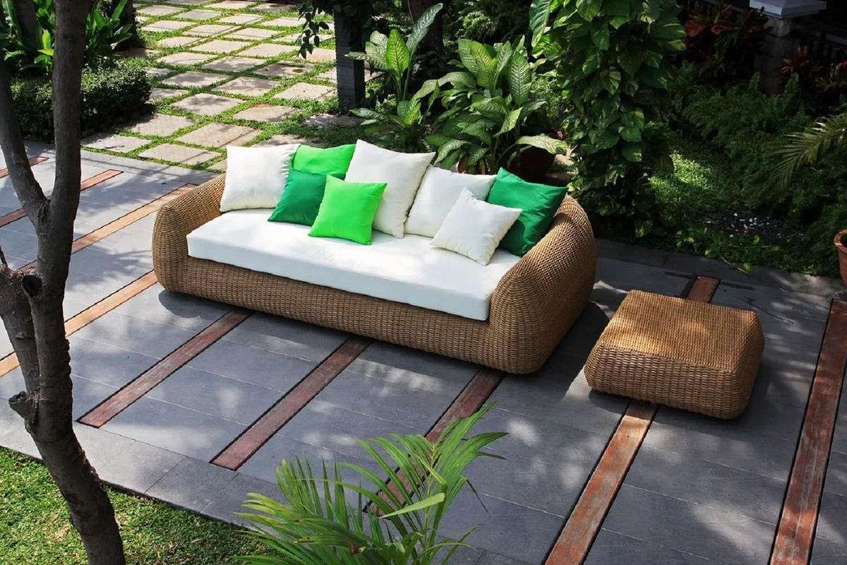Casa Padrino mesa de jardín de lujo natural 82 x 82 x A. 30 cm - Mesa de centro impermeable tejida a mano - Muebles Mesa de Jardín de Terraza - Colección de Lujo