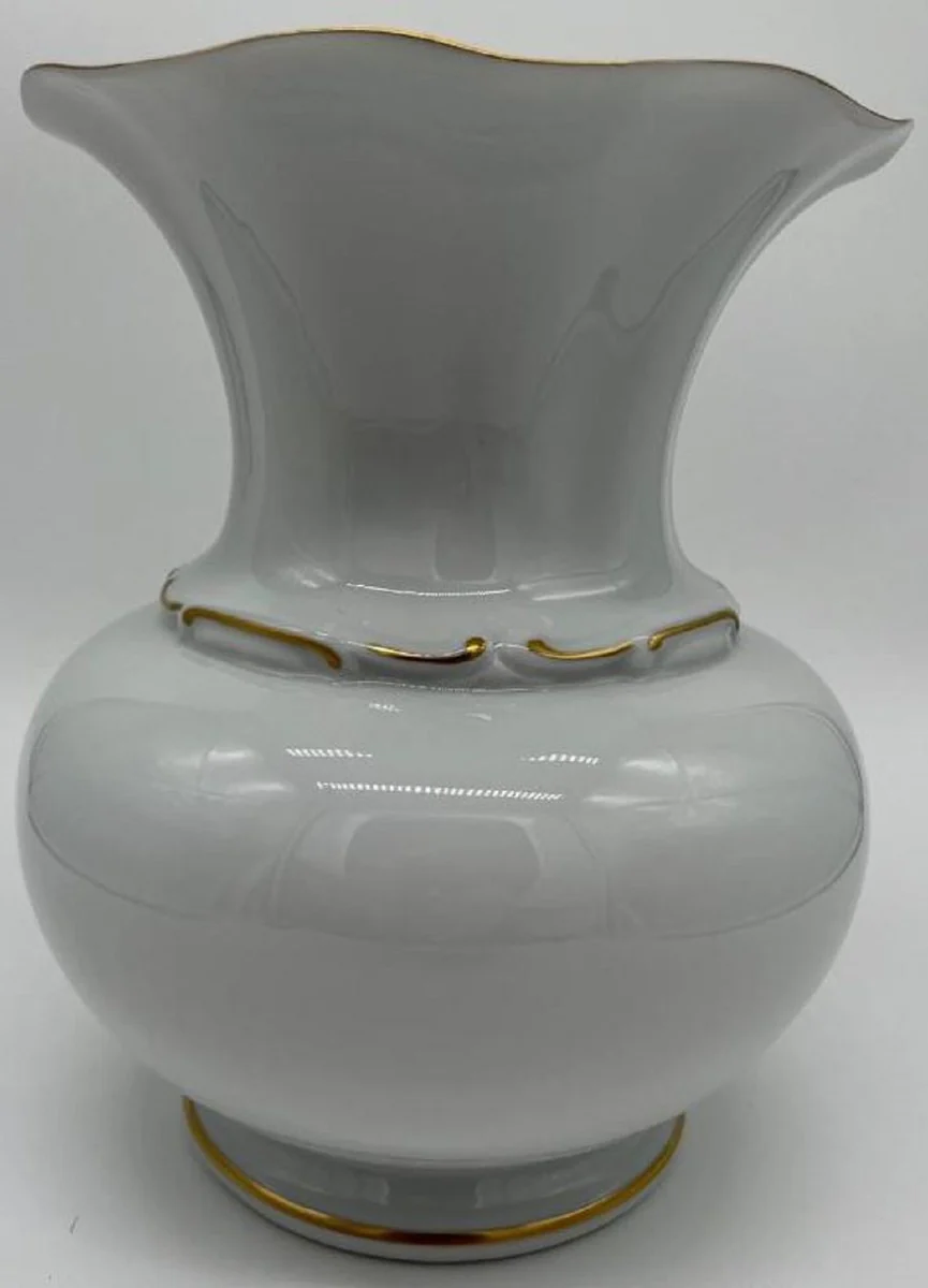 Casa Padrino Jarrón de Porcelana Barroco de Lujo Blanco / Multicolor / Oro A. 23 cm - Florero Redondo de Estilo Barroco - Accesorios Barrocos de Lujo - Reichenbach Porzellan - Made in Germany