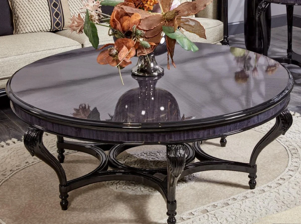 Casa Padrino mesa de centro barroco de lujo azul / negro - Mesa de sal¨®n redonda de madera maciza en estilo barroco - Muebles de sal¨®n de lujo en estilo barroco - Muebles barrocos