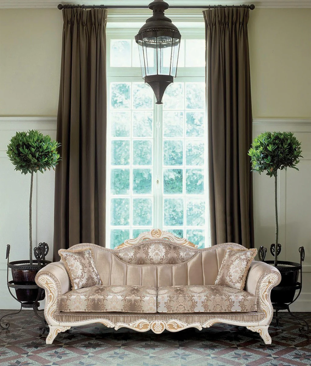 Casa Padrino sof¨¢ barroco de lujo con cojines beige / blanco / oro 237 x 90 x A. 99 cm - Muebles de Sal¨®n Barrocos