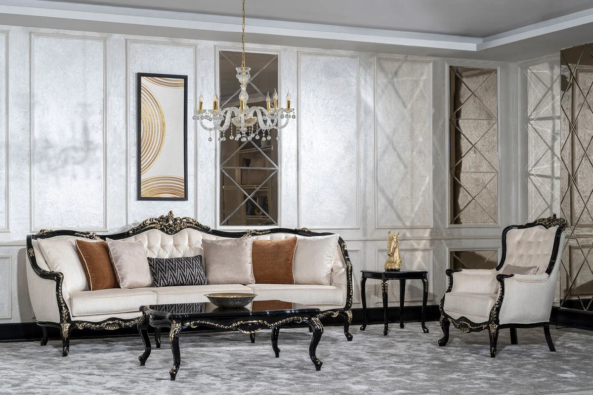 Casa Padrino mesa de centro barroco de lujo negro / oro - Mesa de sal¨®n de madera maciza hecha a mano en estilo barroco - Muebles de sal¨®n en estilo barroco - Muebles barrocos