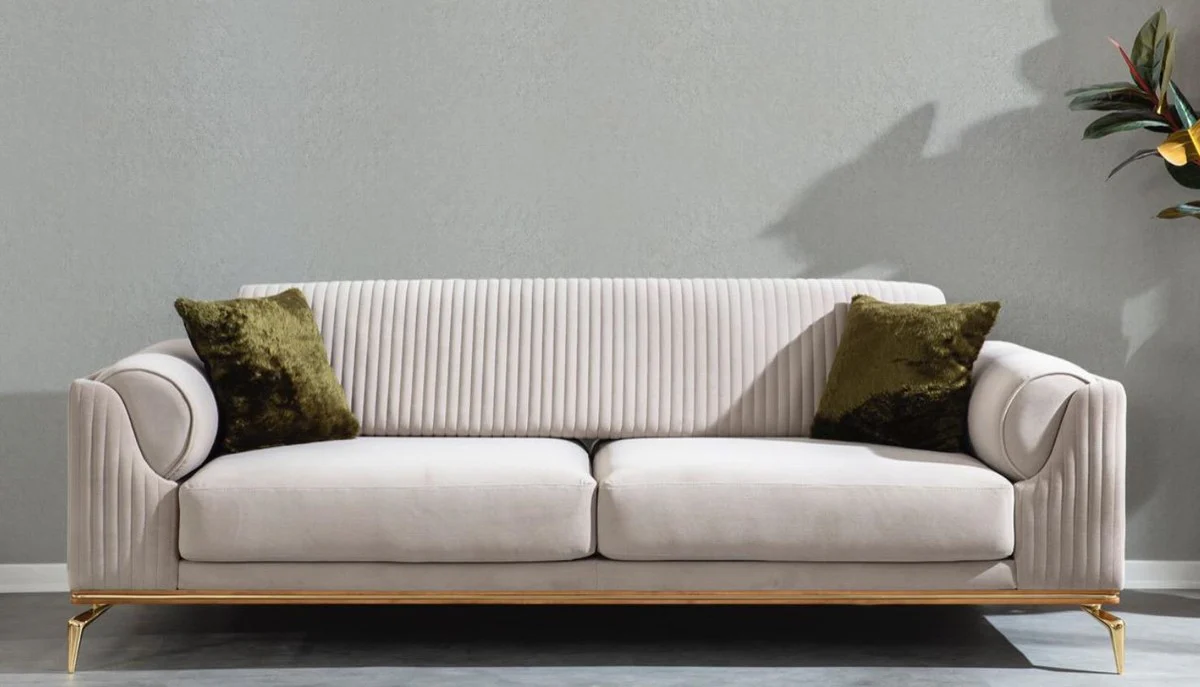 Casa Padrino sof¨¢ Art Deco de lujo gris claro / marr¨®n / oro 230 x 100 x A. 92 cm - Sof¨¢ de sal¨®n noble con cojines decorativos - Muebles Art Deco de Lujo