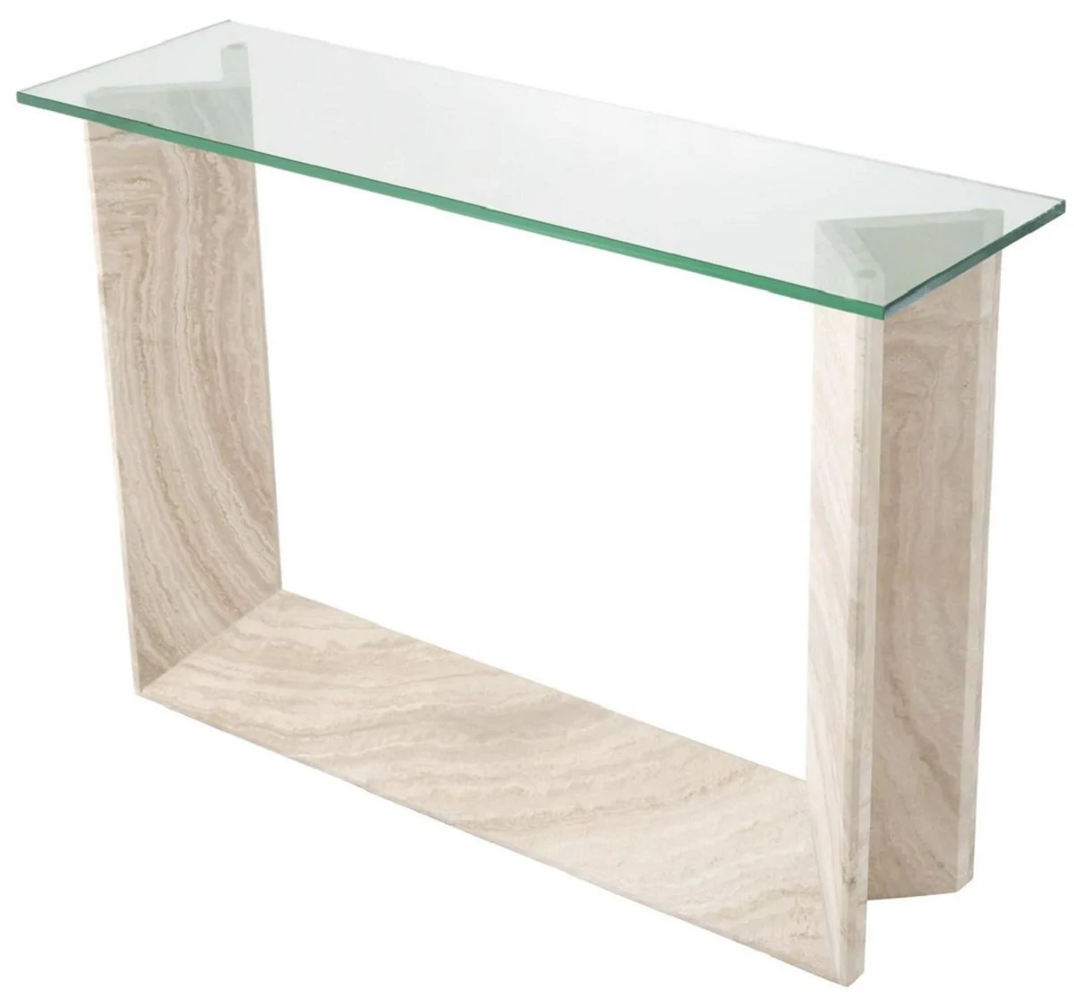 Casa Padrino consola de lujo beige 120 x 37 x A. 83,5 cm - Consola rectangular de travertino con tapa de vidrio - Muebles de sal¨®n - Muebles de lujo - Interiores de lujo - De lujo muebles