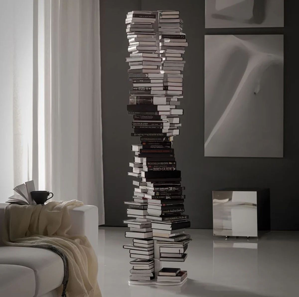 Casa Padrino estante de libros de lujo blanco 36 x 36 x A. 181 cm - Estante de libros independiente de acero inoxidable - Muebles de Sal¨®n - Colecci¨®n de Lujo