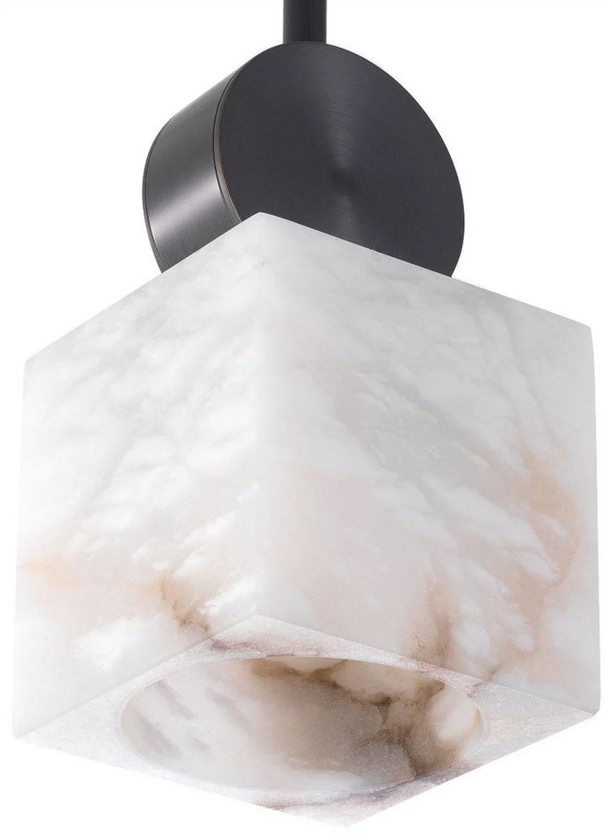 Casa Padrino lámpara colgante de lujo bronce / alabastro 12 x 12 x A. 24 cm - Lámpara de mesa moderna con pantalla cuadrada de alabastro - Colección de Lujo