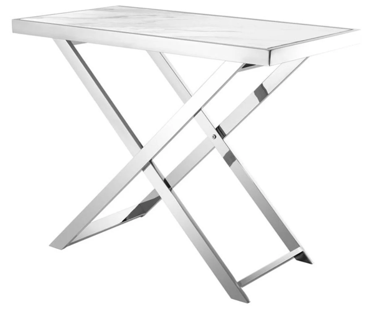 Casa Padrino consola de acero inoxidable con tapa de m¨¢rmol blanco 110 x 60 x H. 87 cm - mobiliario de sala de estar de lujo