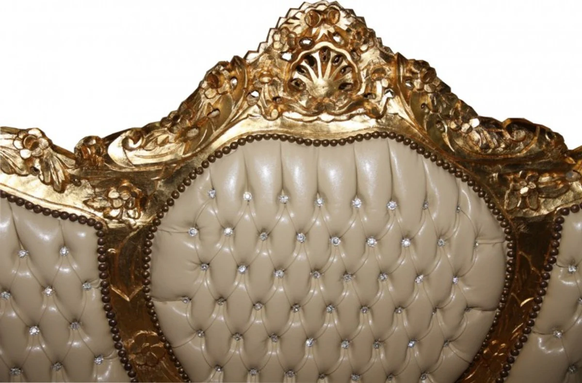 Casa Padrino baroque sofa cream / gold leather look Bling Bling - antique style furniture
