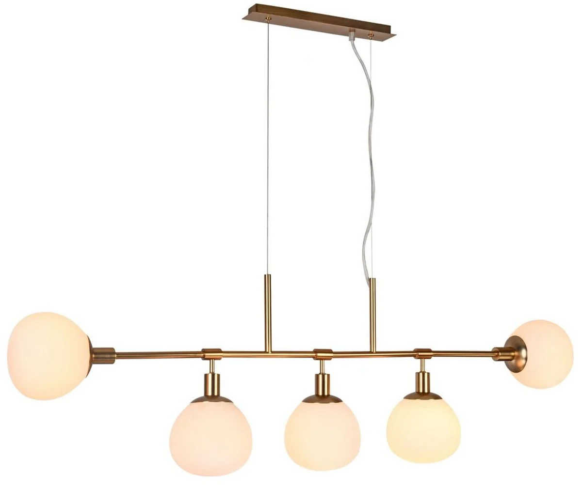 Casa Padrino lámpara de suspensión latón / blanco 120 x H 37,3 cm - Lámpara Colgante Moderna de Metal con Vidrio Esmerilado