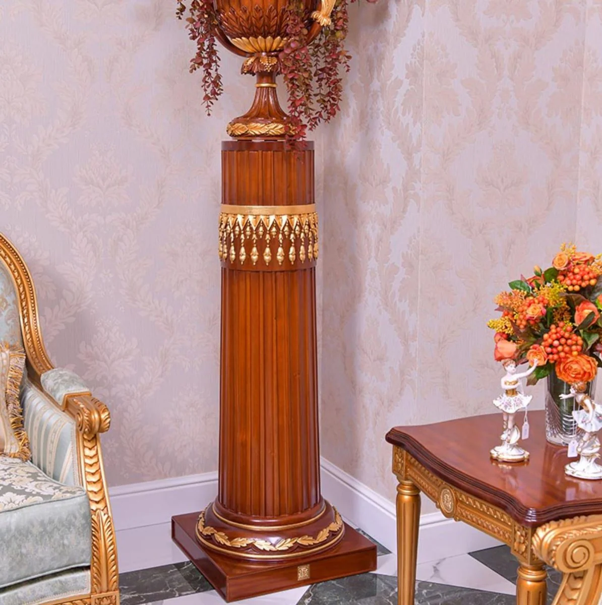 Casa Padrino Columna Barroco de Lujo Marr¨®n / Oro A. 120 cm - Muebles Barrocos - Hecho en Italia