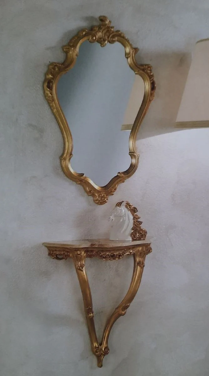 Casa Padrino conjunto de muebles barrocos de lujo oro - 1 Consola de Pared Barroco y 1 Espejo de Pared Barroco - Muebles Barrocos de Hotel y Castillo - Hecho en Italia
