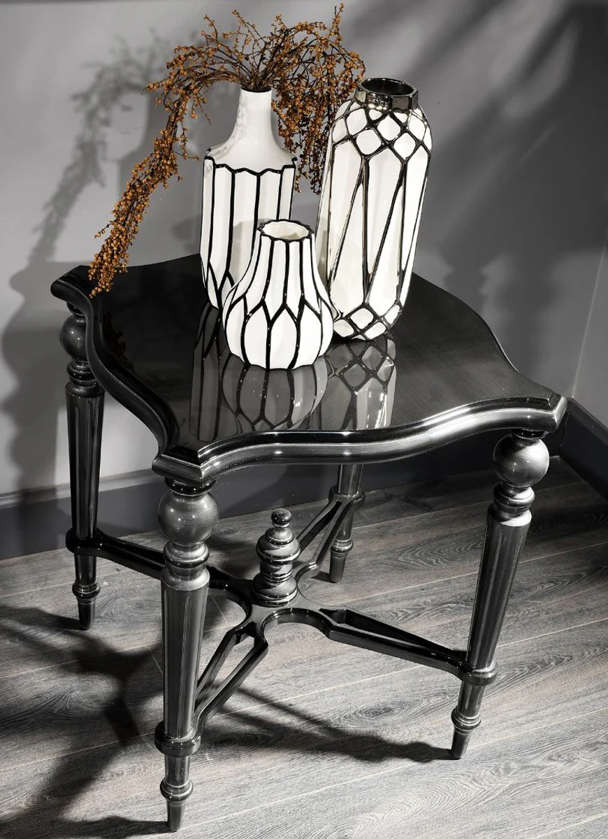 Casa Padrino mesa auxiliar barroco de lujo negro / plata 57 x 57 x A. 64 cm - Mesa noble de madera maciza - Calidad de Lujo - Hecho en Italia