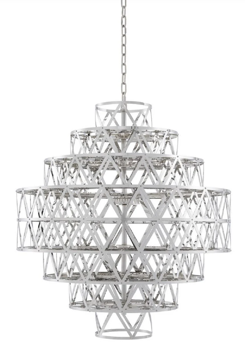 Casa Padrino araña de luces LED de lujo plata Ø 82 x H. 88,5 cm - Araña de Luces Redonda de Acero Inoxidable - Calidad de Lujo