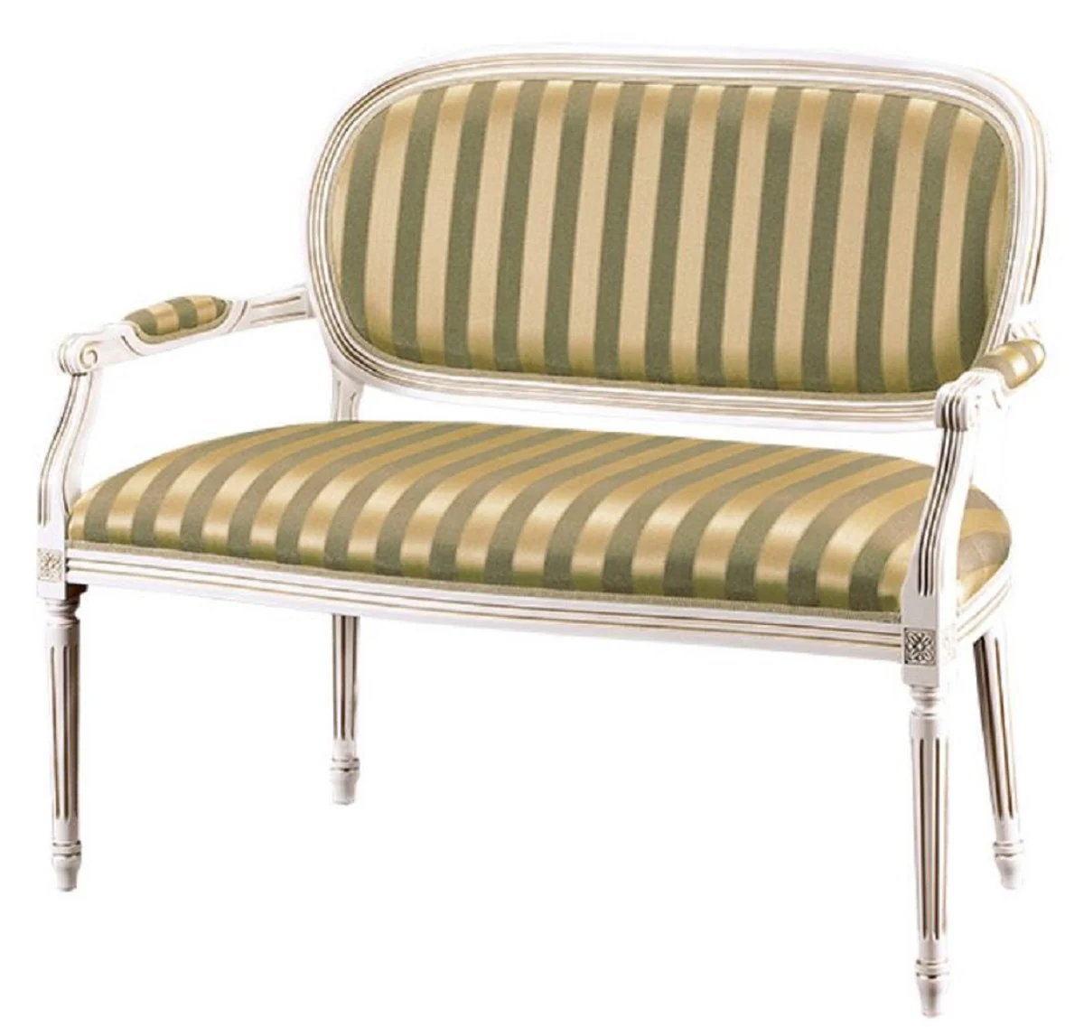 Casa Padrino Banco Barroco de Lujo Blanco / Verde / Oro 121 x 51 x H. 98 cm - Muebles Barrocos
