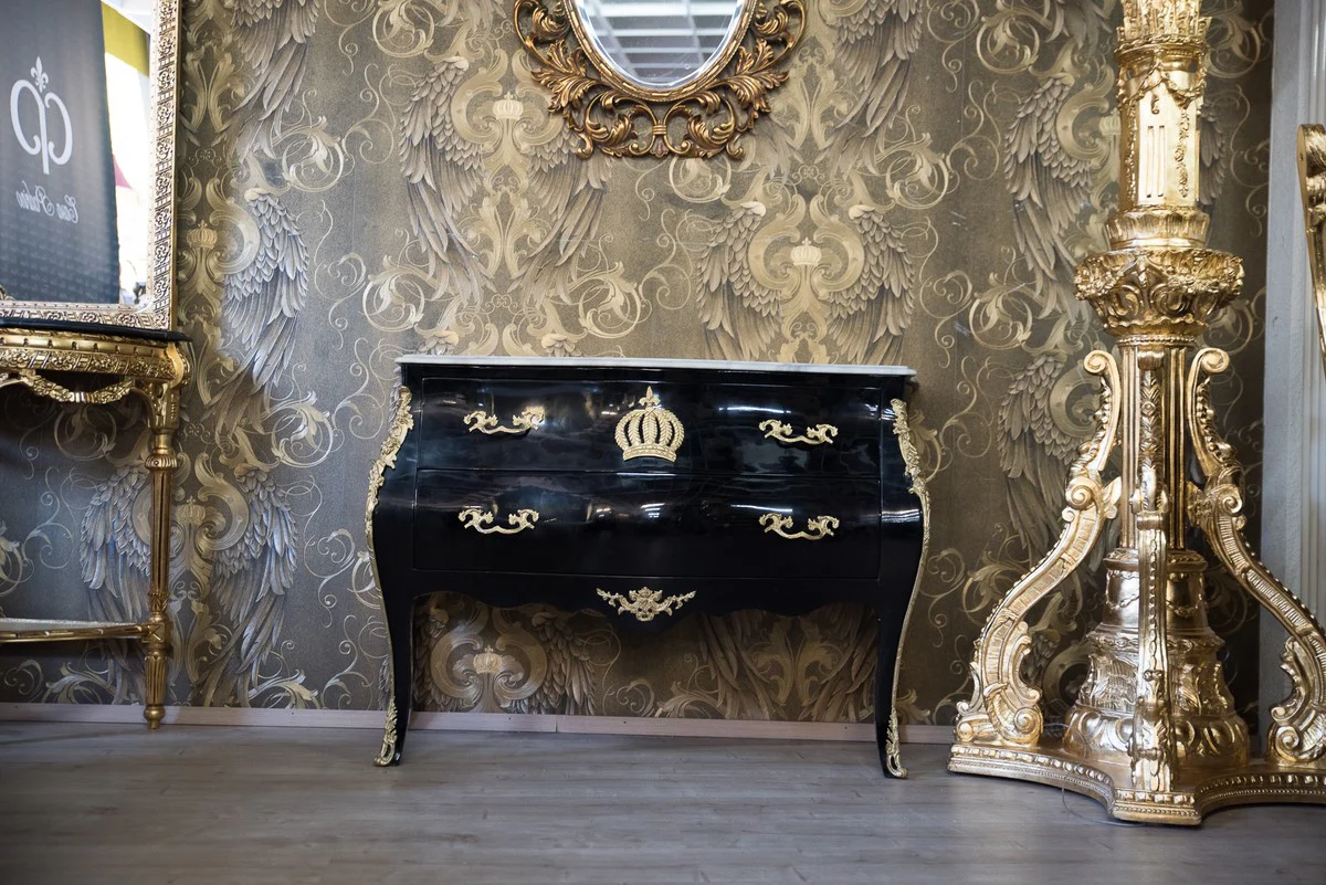 Pomp??s by Casa Padrino baroque chest with 2 drawers and marble top black / gold / white - Pomp??s baroque chest of drawers designed by Harald Gl??ckler