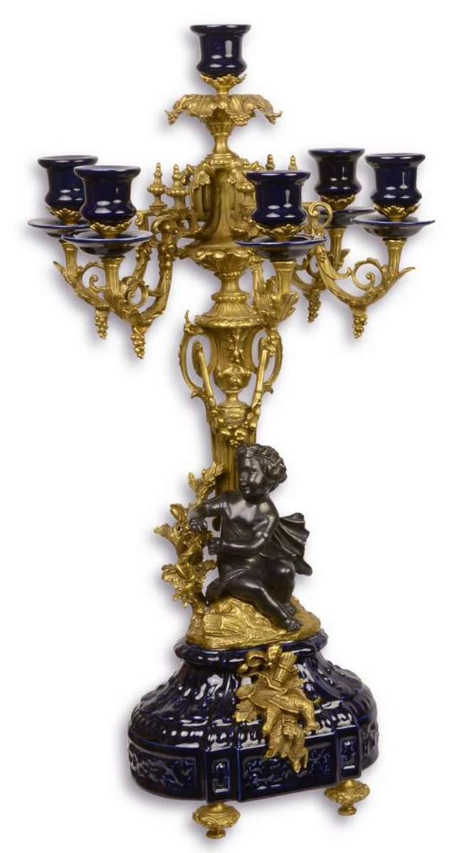 Casa Padrino candelabro barroco azul oscuro / oro 29,5 x 26,5 x H. 59,4 cm - Decoración de Hotel y Restaurante de Estilo Barroco