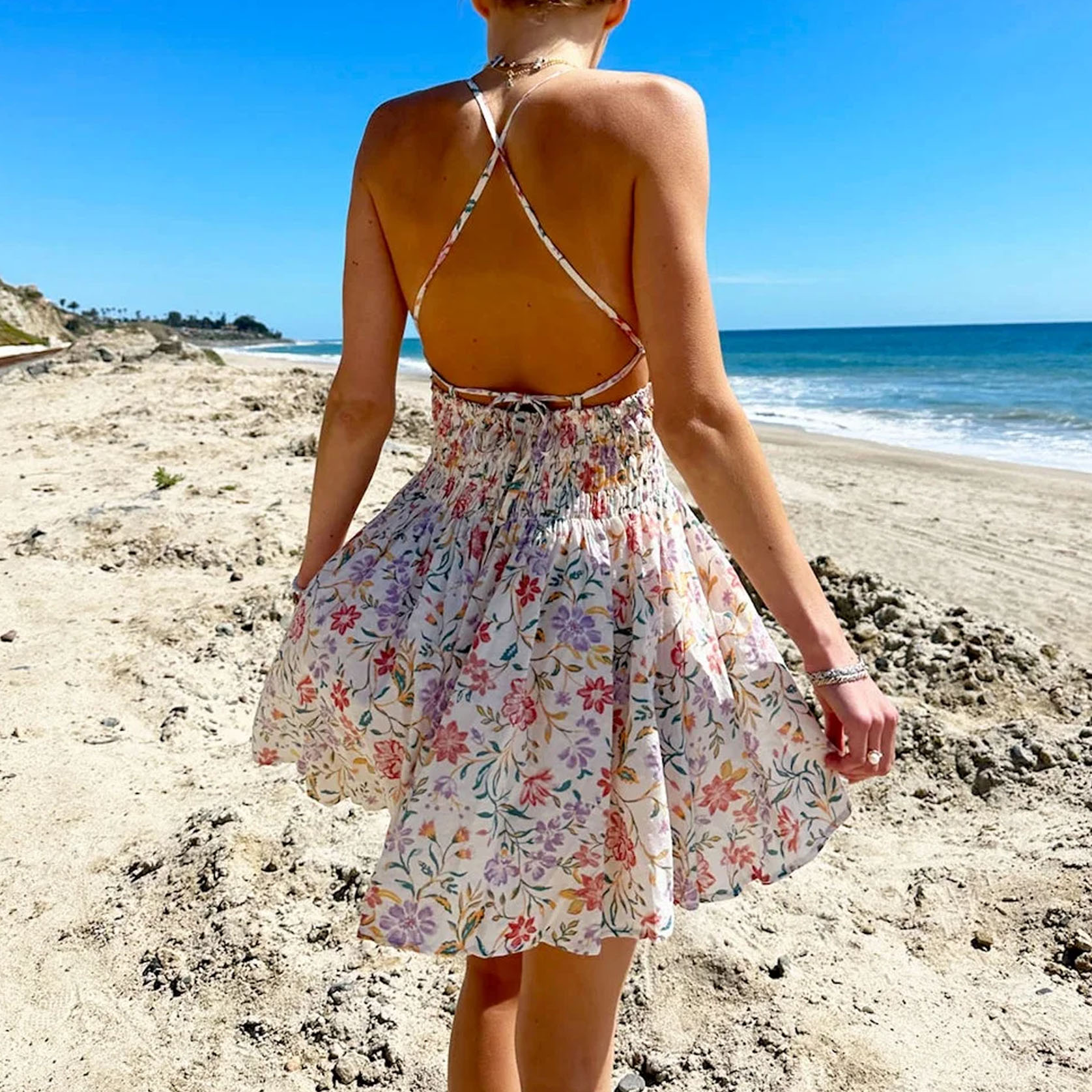 Seaside Floral Strap Mini Dress