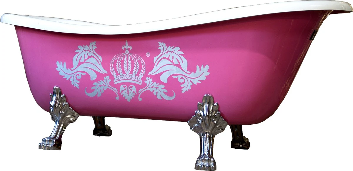 Pomp??s de Casa Padrino Luxus Bath Deluxe independiente de Harald Gl??ckler Pink / Silver / White 1560mm con patas de le¨®n plateado