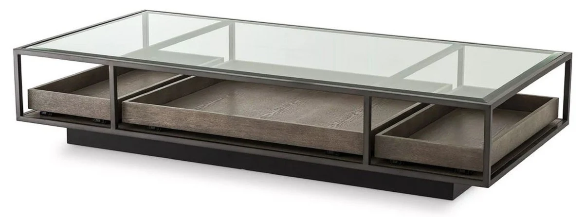 Casa Padrino mesa de centro de lujo bronce / gris 180 x 90 x A. 37 cm - Mesa de sal¨®n rectangular con tapa de vidrio - Muebles de Sal¨®n - Muebles de Lujo