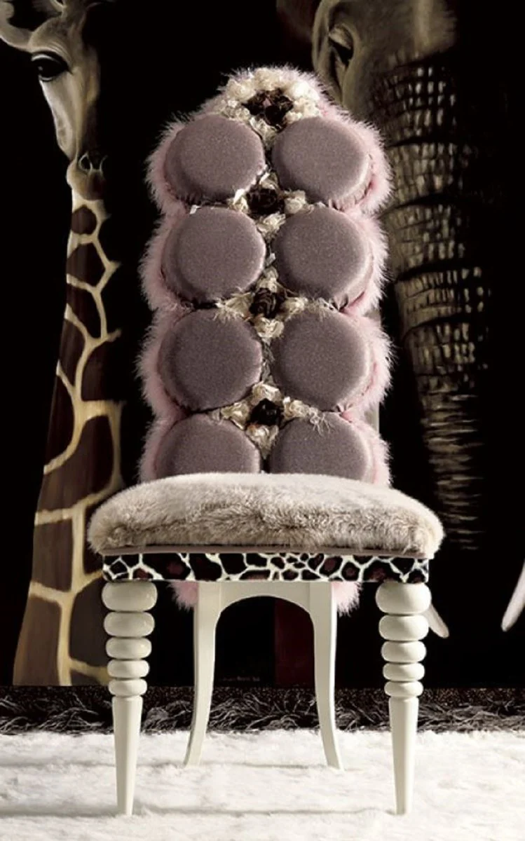 Casa Padrino silla de comedor barroco de lujo p¨²rpura / gris / blanco - Magn¨ªfica silla de madera maciza barroco - Muebles de comedor barrocos - Muebles de castillo barrocos - Hecho en Italia