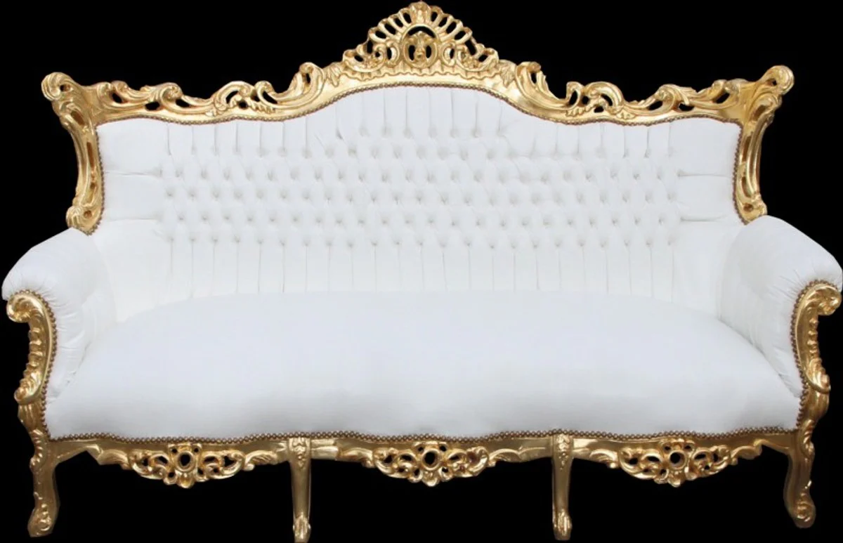 Casa Padrino Baroque 3-seater sofa Master White / Gold - Antique Furniture