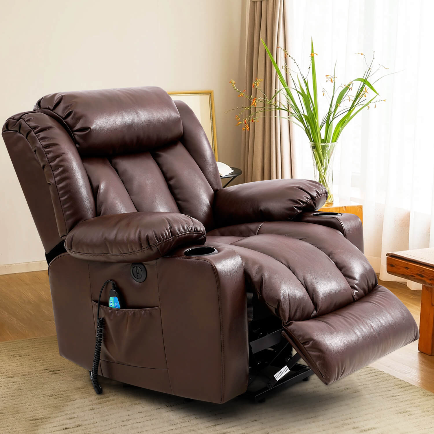 Clearance Sale Mcombo Electric lift Recliner sofa with massage and heating functions, 3 positions, 2 side pockets and cup holders, USB ports!