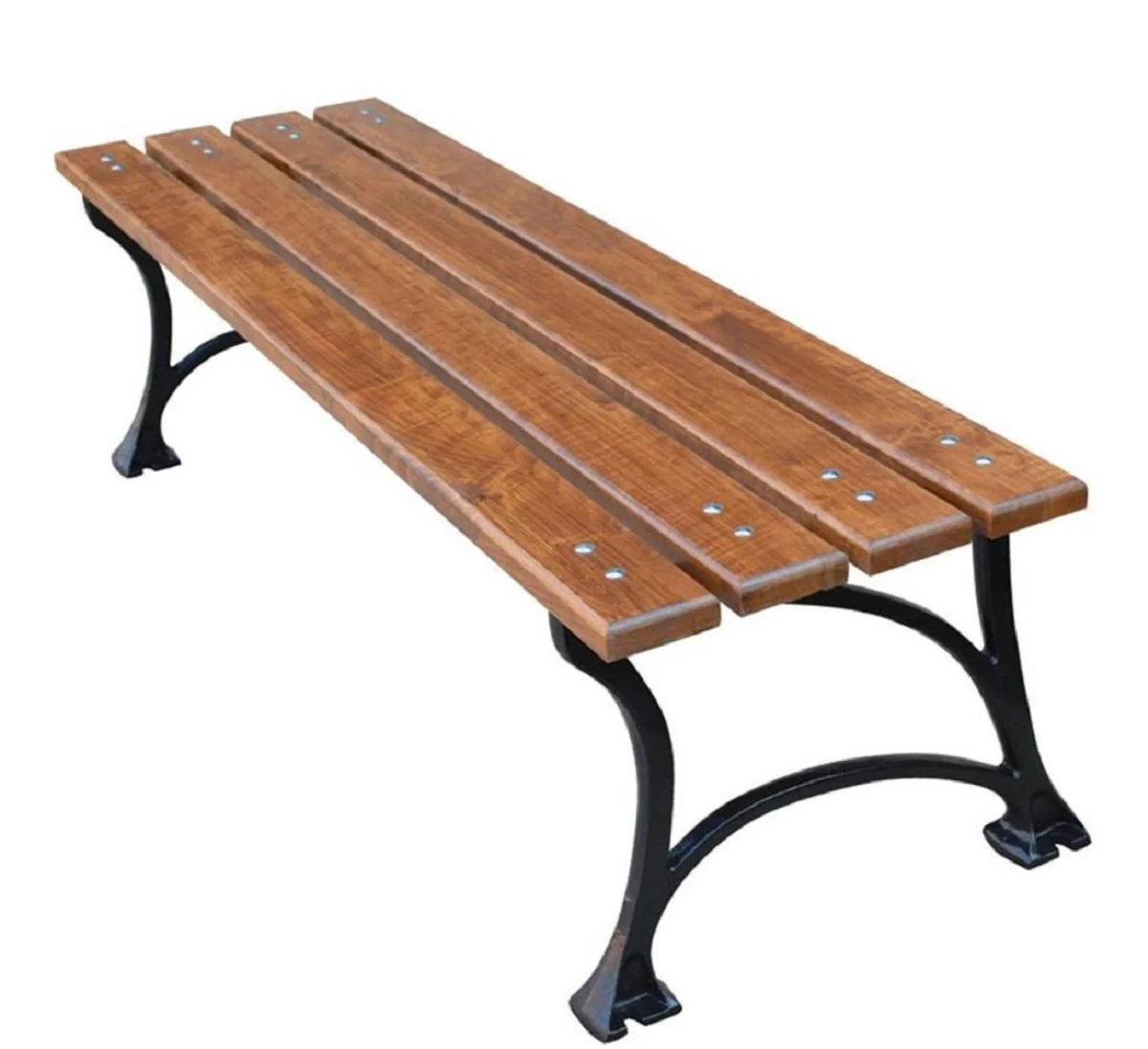 Casa Padrino Banco de Jardín Art Nouveau sin Respaldo Marrón / Negro 150 x 43 x H. 42 cm - Banco de Asiento Banco del Parque Banco de Madera - Muebles de Jardín