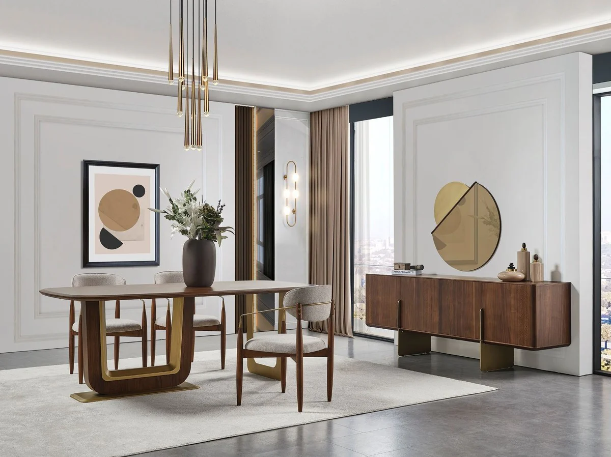 Casa Padrino aparador de lujo marrón / latón 220 x 50 x A. 78 cm - Armario de madera maciza con 4 puertas - Muebles de madera maciza - Muebles de lujo - Interiores de lujo