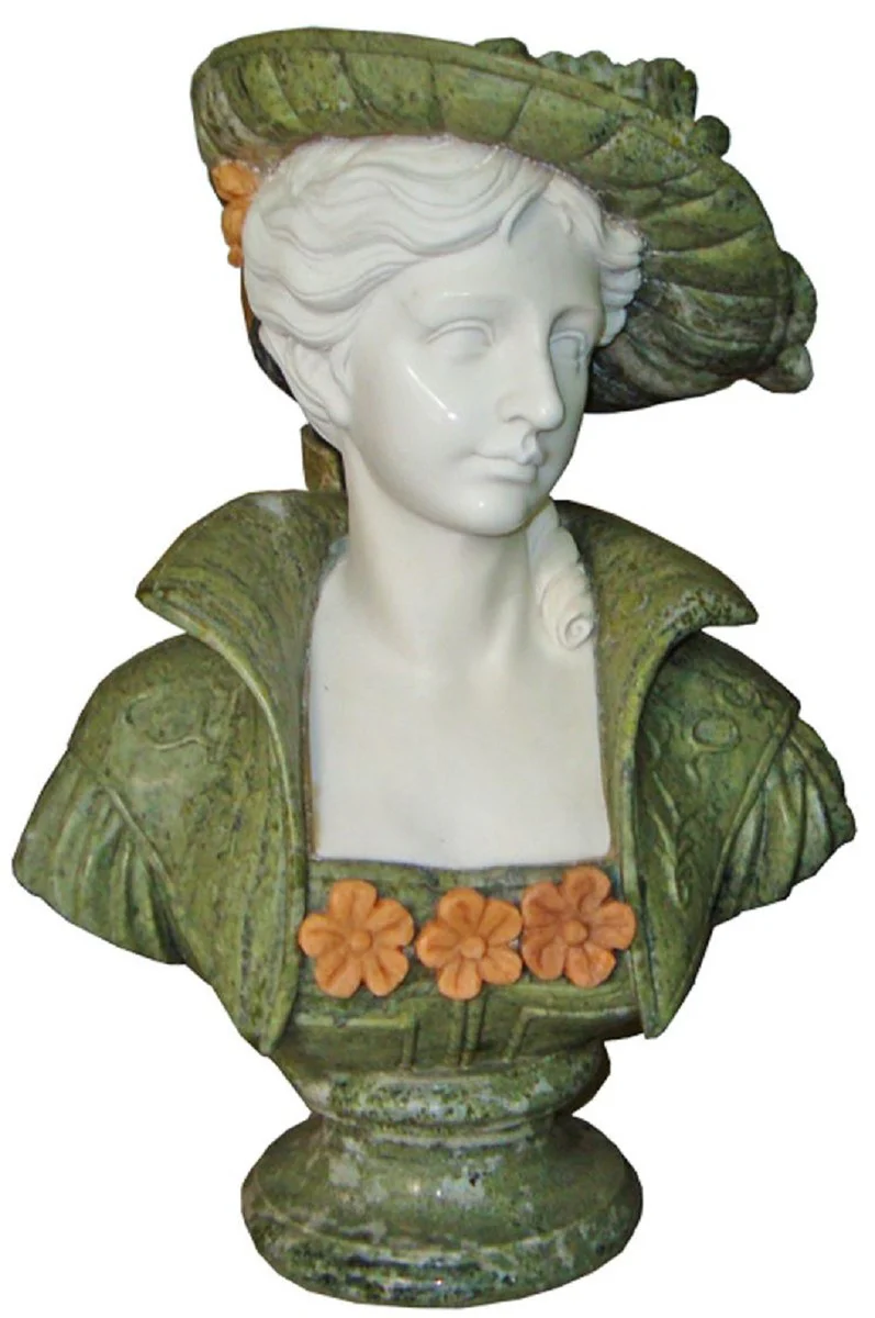 Casa Padrino busto decorativo de mármol Art Nouveau de lujo dama blanco / verde A. 65 cm