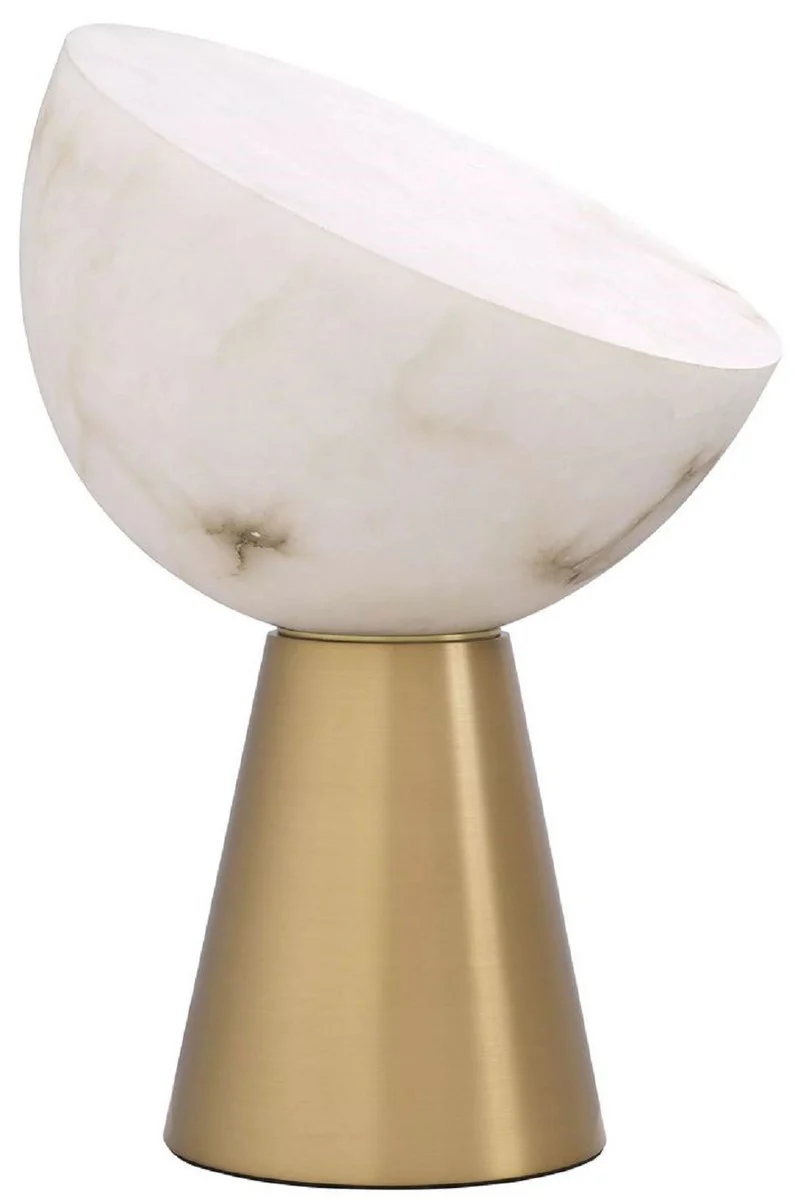Casa Padrino lámpara de mesa de lujo latón antiguo / alabastro Ø 30 x A. 45 cm - Lámpara de escritorio redonda de metal con pantalla de alabastro - Iluminación de lujo - Muebles de lujo