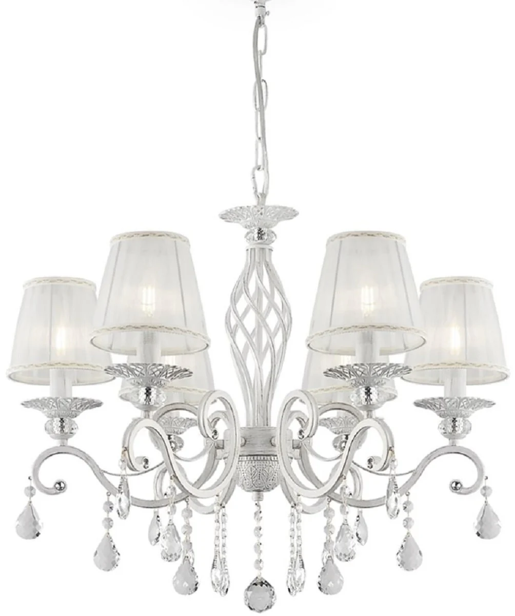 Casa Padrino araña de luces de cristal barroco blanco con oro Ø 63 x A. 76-116 cm - Lámpara de araña redonda de estilo barroco - Araña de salón barroco - Noble y Magnífica