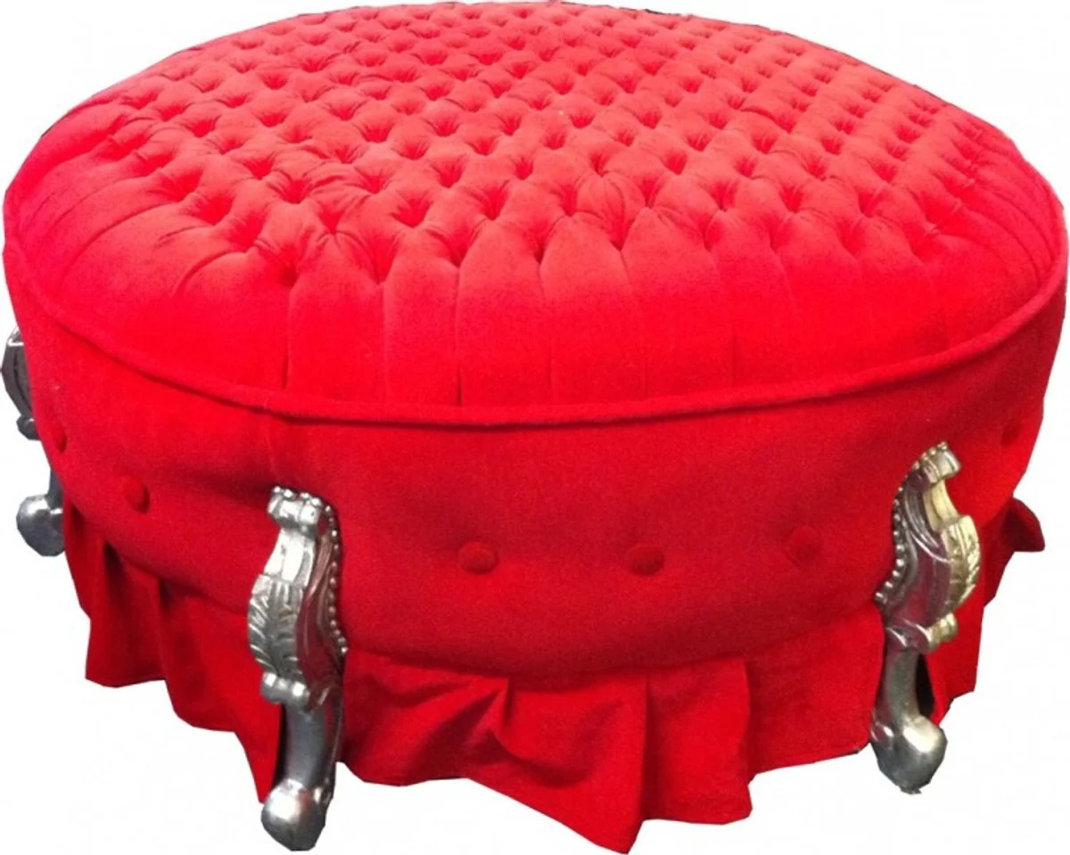 Enorme barroco heces taburete redondo rojo / plata