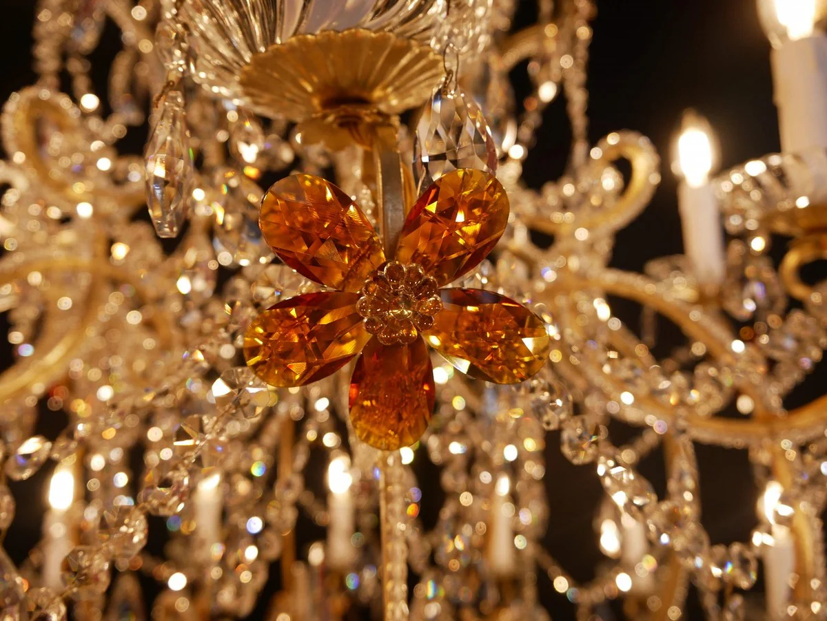 Casa Padrino araña de luces de cristal barroco de lujo naranja / oro Ø 110 x A. 120 cm - Lámpara de Araña de Hotel y Restaurante - Noble y Magnífico - Calidad de Lujo - Hecho en Italia