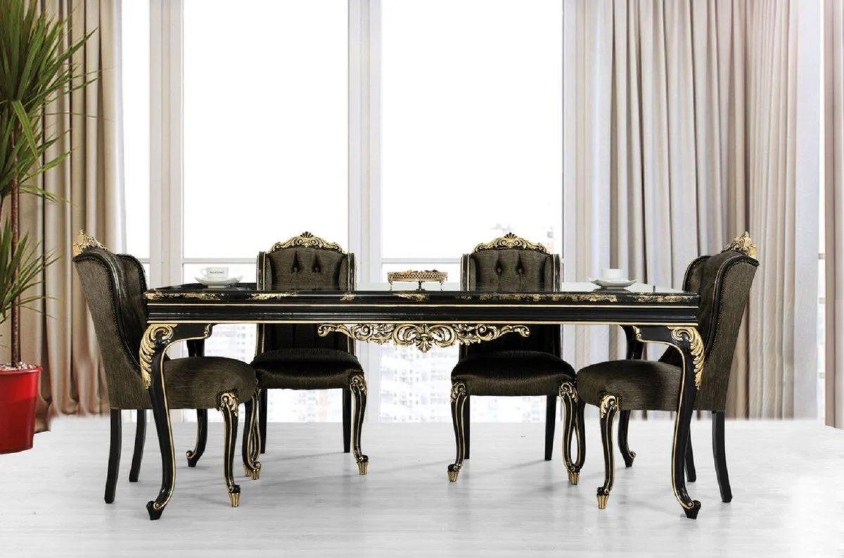Casa Padrino silla de comedor barroco de lujo negro / oro A. 110 cm - Muebles de comedor barrocos