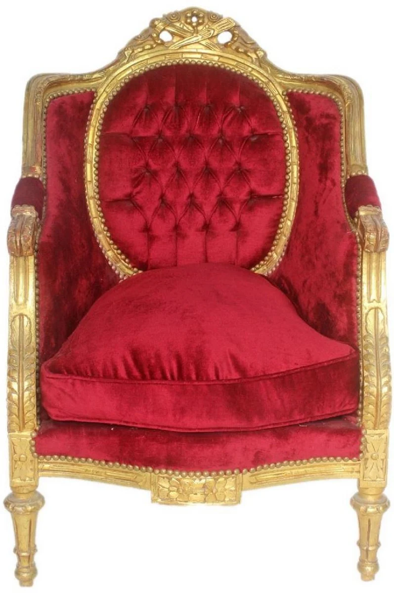 Casa Padrino Sill¨®n de Trono Barroco Burdeos Rojo / Oro 70 x 70 x H. 110 cm - Suntuosa Silla Real Hecho a Mano - Silla de Boda - Muebles Barrocos