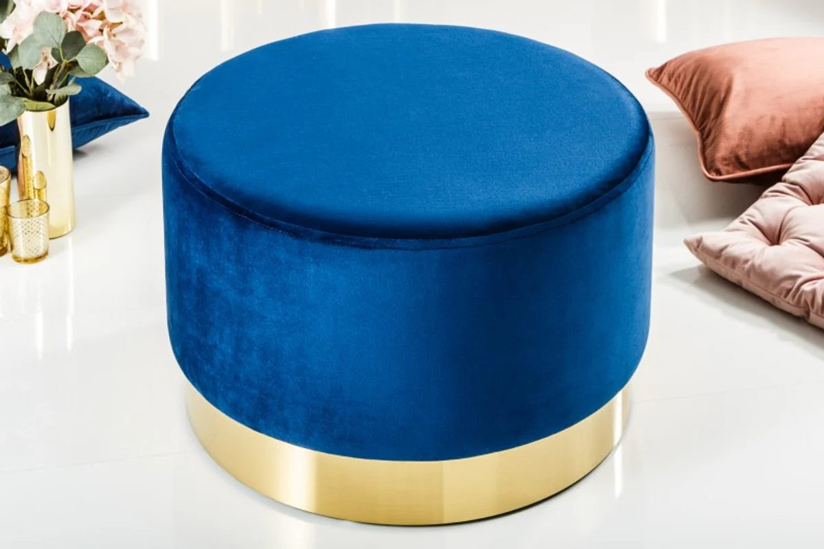 Taburete redondo de dise?o Casa Padrino Azul / dorado B. 55 x Alt. 35 cm - Muebles de sala