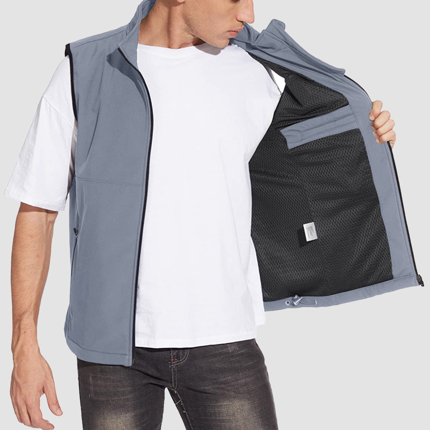 Men's Lightweight Vest Windproof Sleeveless Jacket Outdoor Hiking Camping Fishing Photography Gilet with Zip Pockets