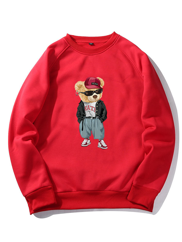Hip Hop Style Bear Print Raglan Sleeve Sweatshirt