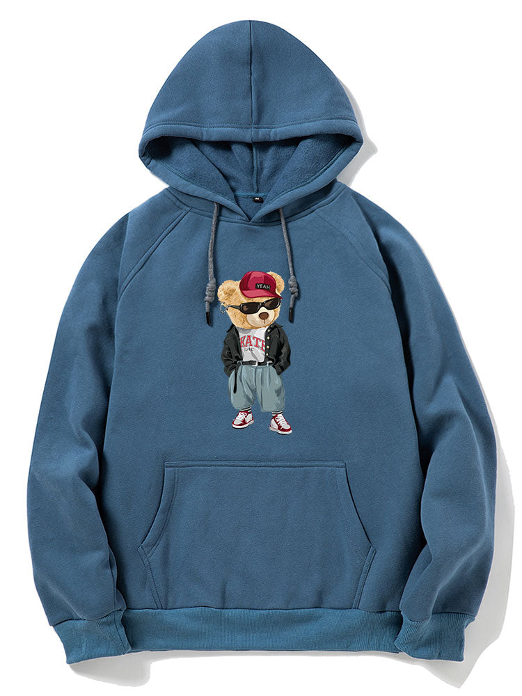 Hip Hop Style Bear Print Hoodie