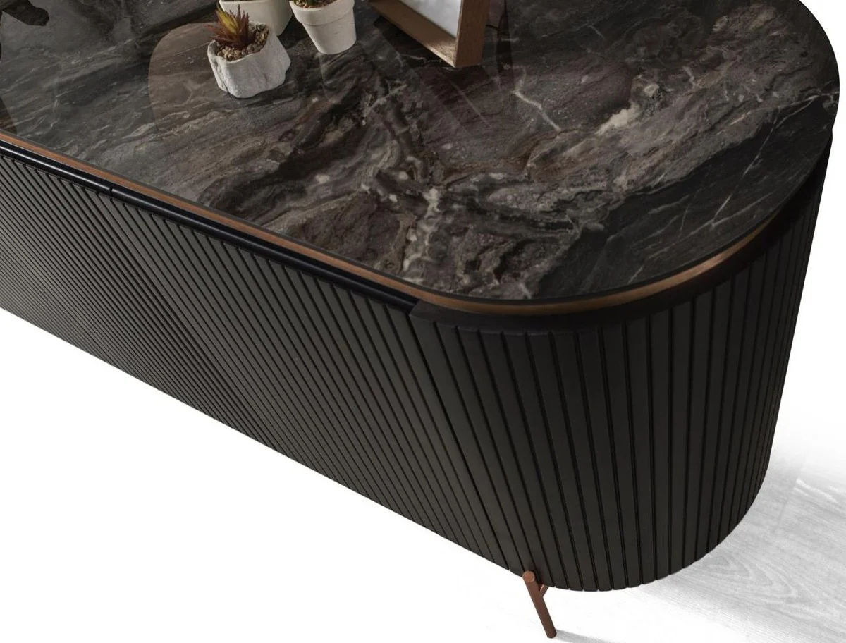 Casa Padrino aparador de lujo negro / cobre 208 x 60 x A. 80 cm - Gabinete noble con 4 puertas - Muebles de Lujo