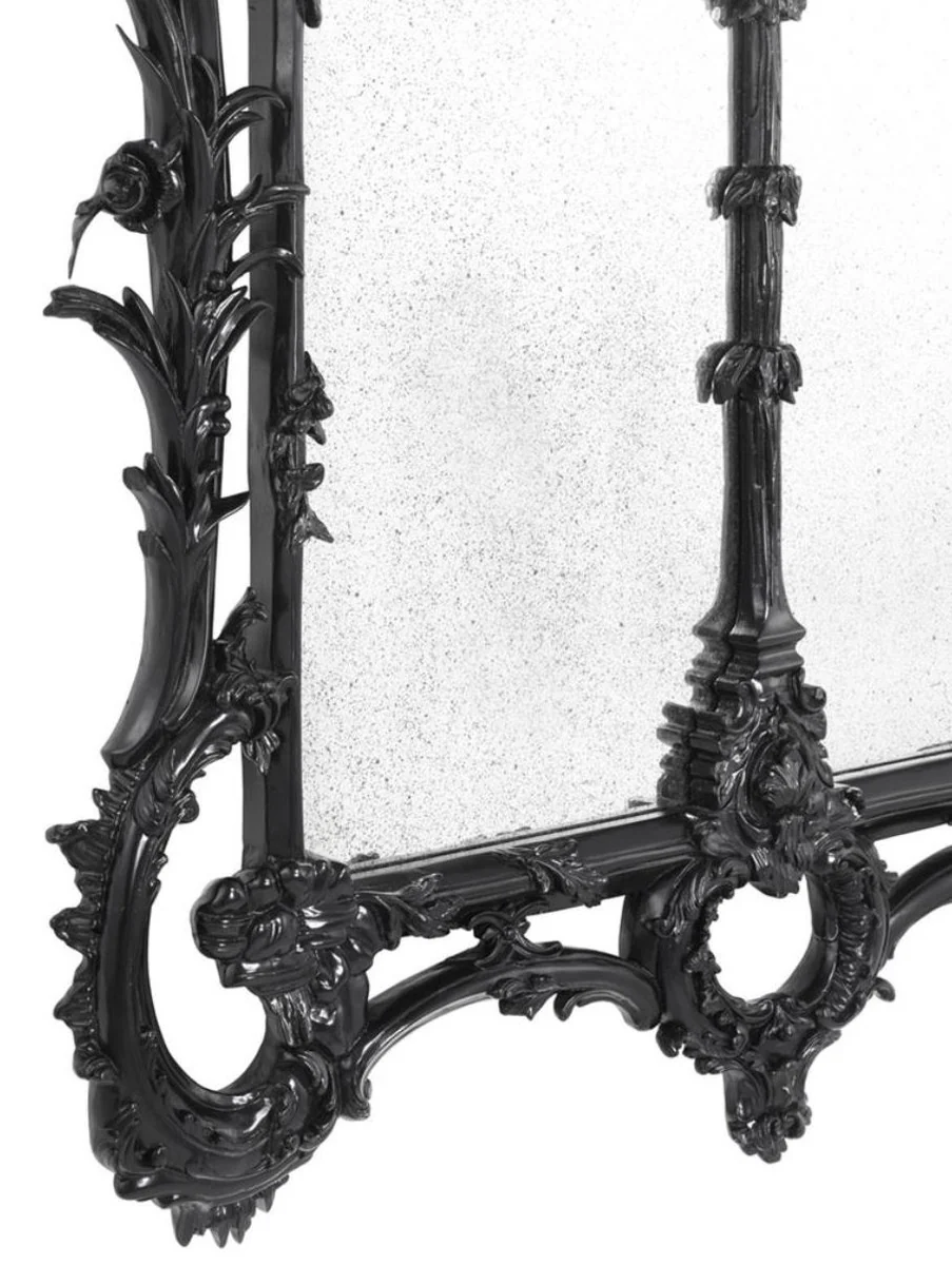 Casa Padrino lujo estilo barroco espejo de pared sala de estar negro 102 x H. 174 cm - Edici¨®n Limitada