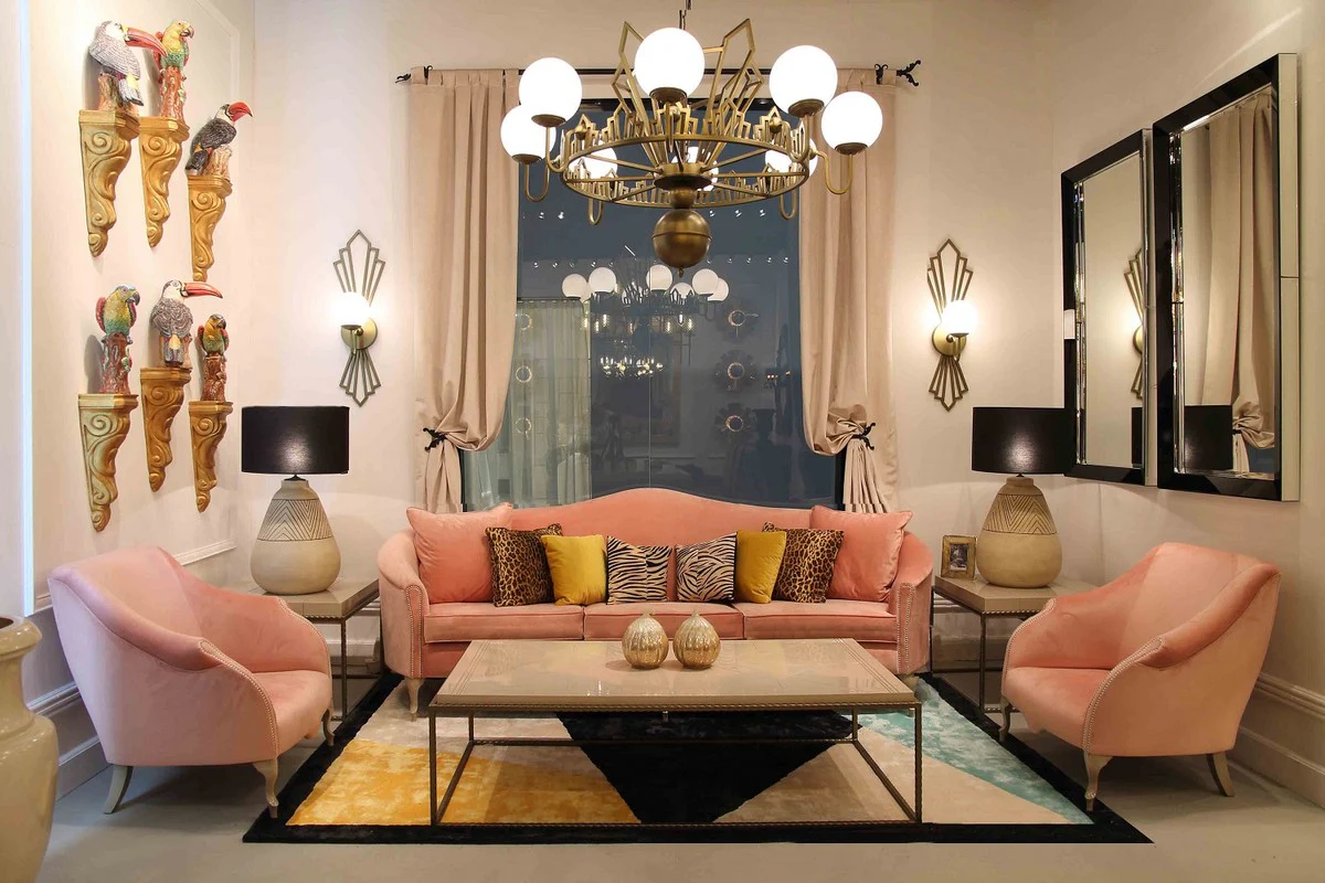 Casa Padrino sill¨®n Art Deco de lujo rosa / gris 85 x 85 x A. 88 cm - Sill¨®n de sal¨®n - Sill¨®n de hotel - Muebles de sal¨®n - Muebles de hotel - Muebles Art Deco de Lujo