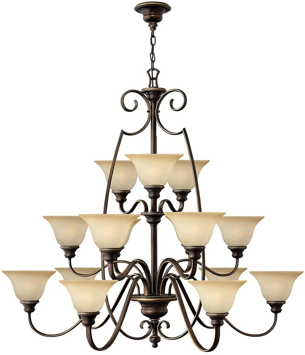 Casa Padrino araña de luces barroco bronce antiguo / alabastro vintage Ø 119,4 x A. 109,2 cm - Magnífica araña de luces con elegantes pantallas de vidrio artificial - Muebles Barrocos