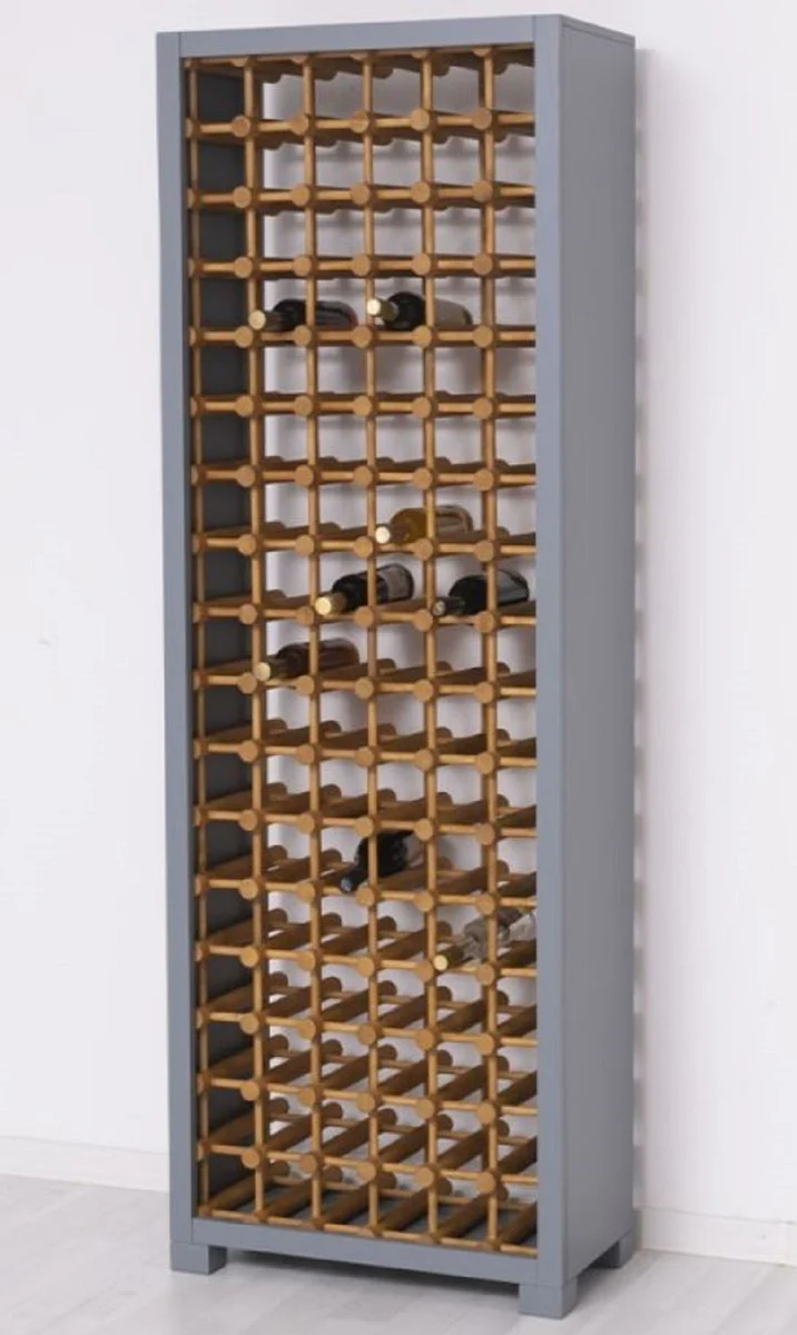 Casa Padrino armario de vino de madera maciza de estilo campestre gris / natural 68 x 35 x A. 200 cm - Estante de vino de madera maciza en estilo campestre - Mueble bar de estilo campestre