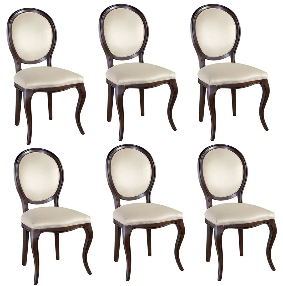 Casa Padrino Conjunto de Comedor Art Nouveau de Lujo Marr¨®n Oscuro / Crema 51 x 44 x H. 99 cm - 6 Sillas de Comedor - Muebles de Comedor